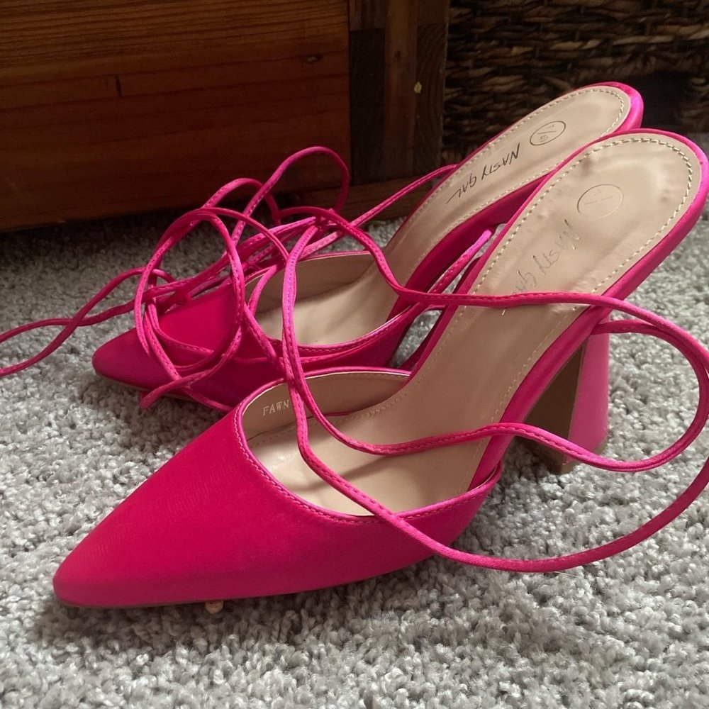 Pink Nasty Gal Lace up Heels
